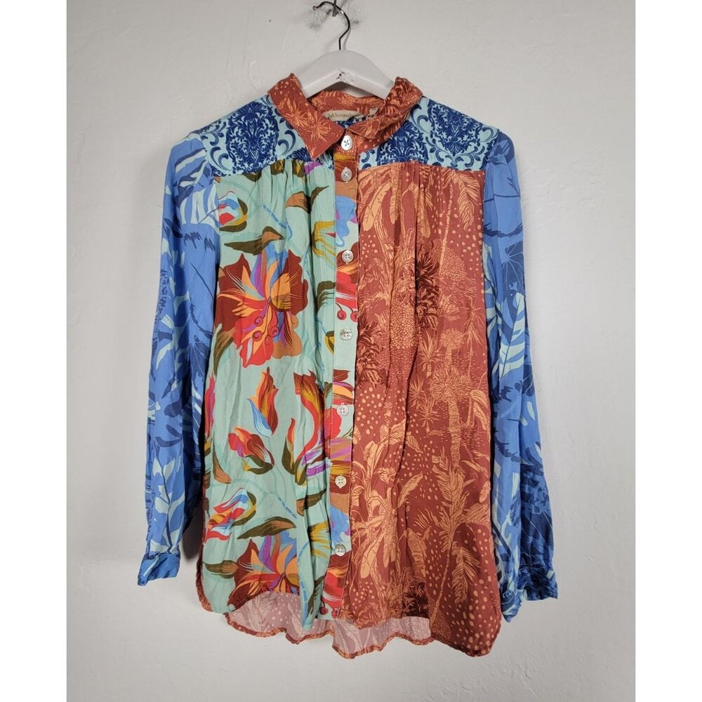 Soft Surroundings Hermosa Art to Wear Mixed Print Tunic Blouse Womens Large Boho